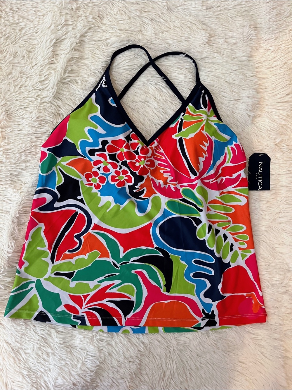 Nautica vibrant floral tropical print tankini top NWT